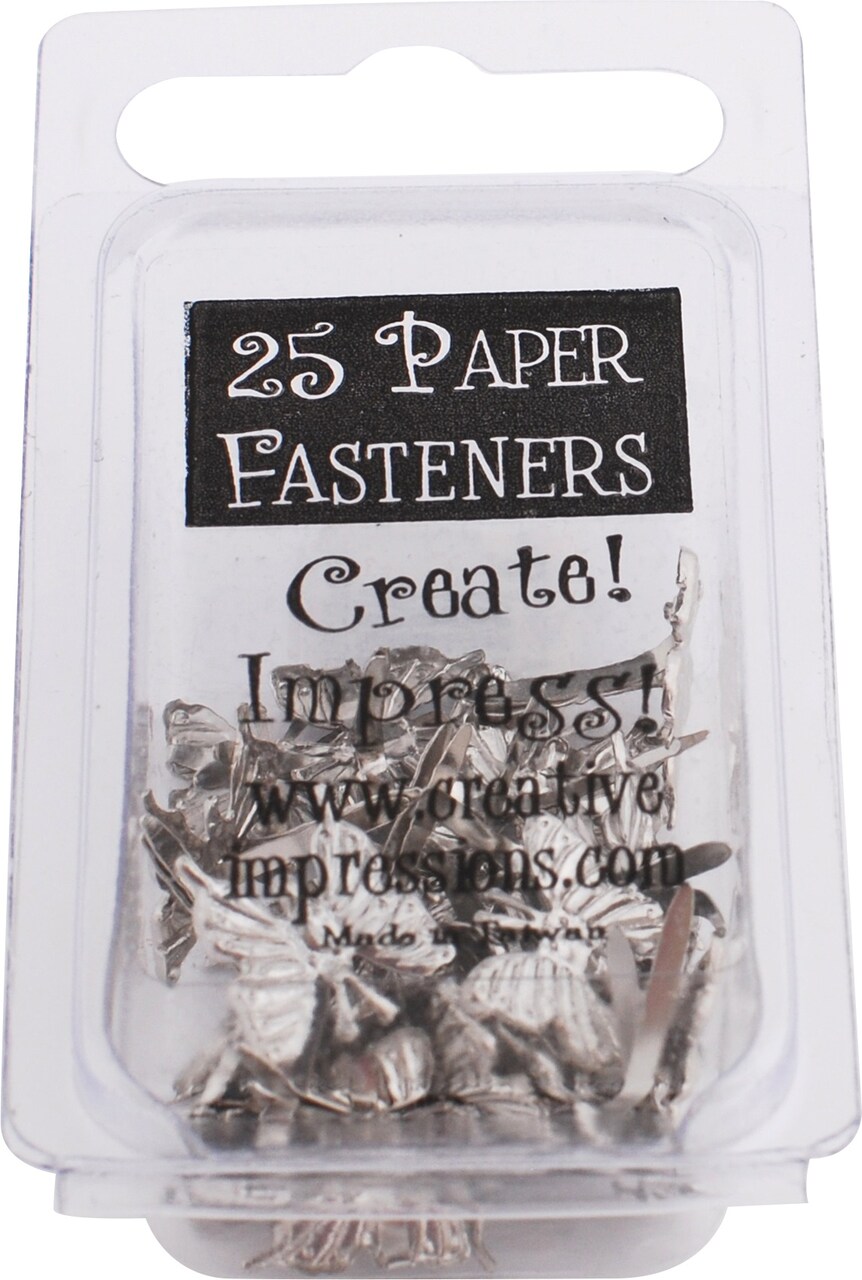 Creative Impressions Metal Paper Fasteners 25/Pkg-Silver Butterfly